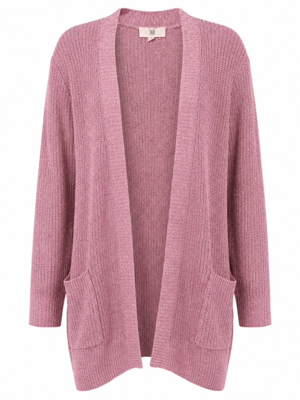 Pinque XXL Slouchy Crochet Knit Mauve Open-Front Long Line Cardigan